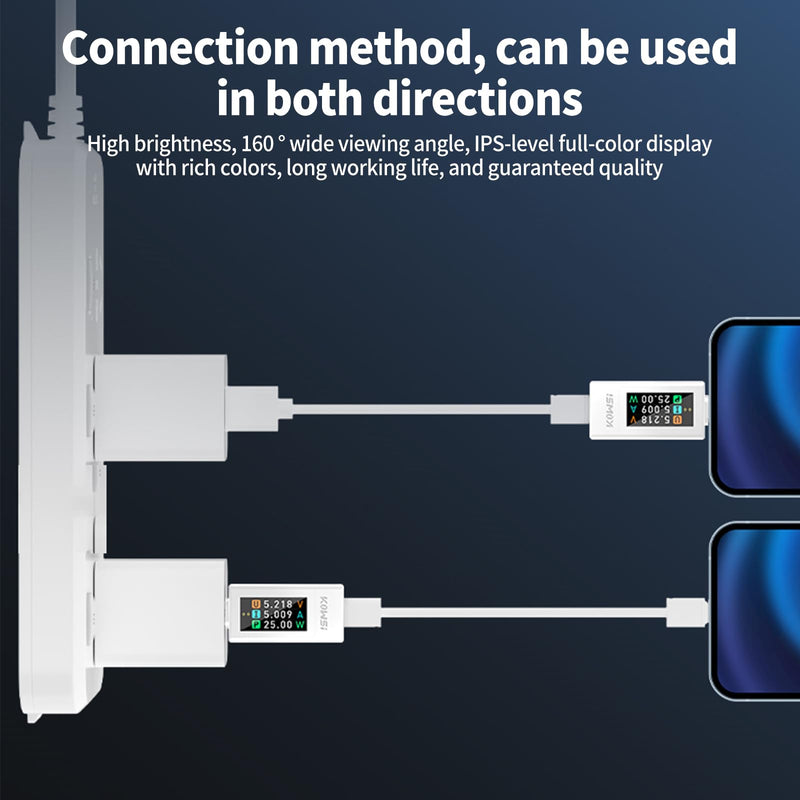 [Australia - AusPower] - USB C Tester Voltage and Current Tester Meter Voltmeter Power Bank Capacity USB Cable Charger Detector with Manual （KWS-1902L White 