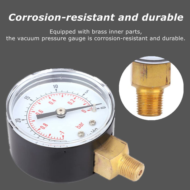 [Australia - AusPower] - Vacuum Gauge 1/8 BSPT Vacuum Pressure Gauge, Vacuum Gauge, Synchronous Tester, 50 mm Dial Gauge 1-0 Bar -30-0inHg Dual Scale Pressure Gauge, Vacuum Gauge, Vacuum Gauge for Measuring Water, Oil, Air or 