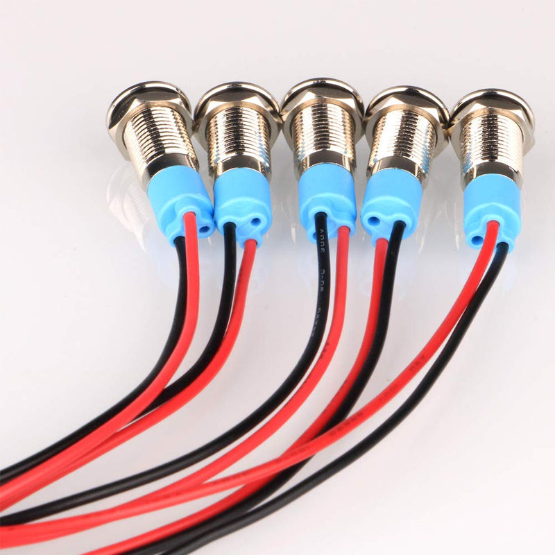 [Australia - AusPower] - 5pcs 8mm LED Metal Indicator Light AC/DC 12-24V Waterproof Signal Lamp Pilot Dash Directional with Wire Multicolored AC/DC 12-24V 