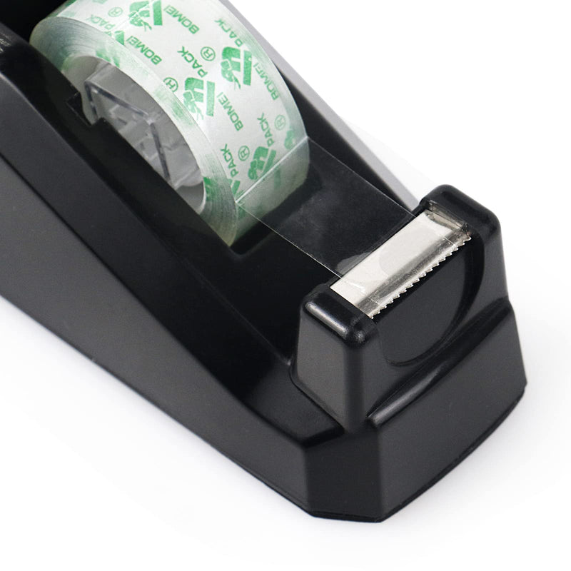BOMEI PACK Tape Dispensers Desk, 1 Pack Black with 12Rolls Transparent Tape, 1 Inch Core, for Gift Wrapping, School, Office and Home