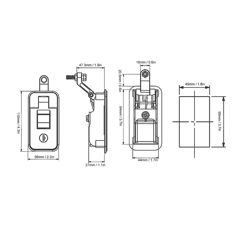 [Australia - AusPower] - Adjustable Lever Manual Compression Latches 3.7 X 1.8 Inch Zinc Alloy Wide Application Compression Latch Lock Heavy Duty with 2 Keys for Truck Trailers 