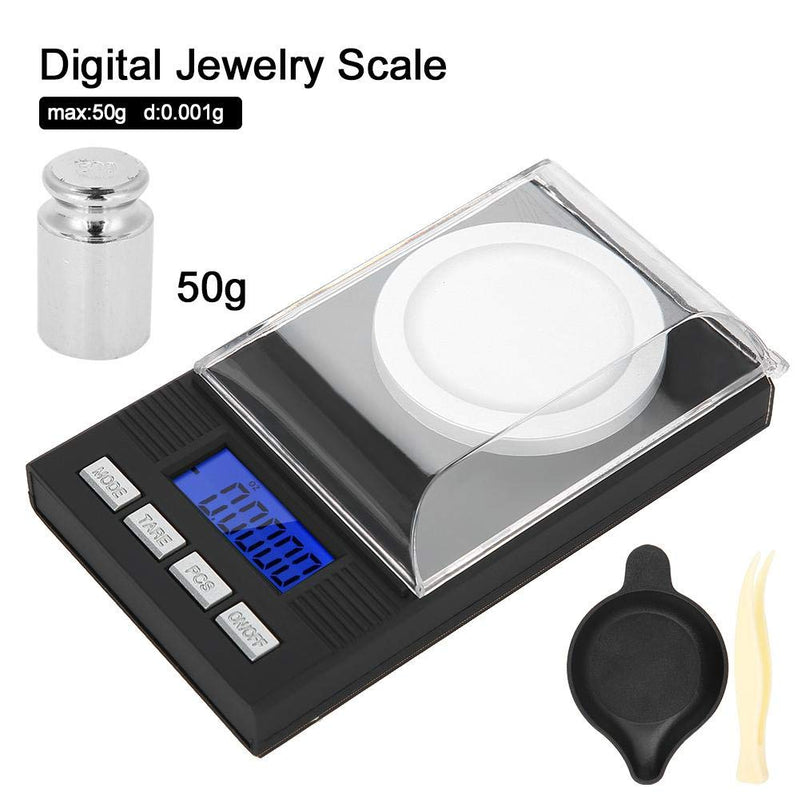 [Australia - AusPower] - Digital Milligram Jewelry, LED Digital Display Mini Portable High Precision 0.001g Pocket Jewelry with Calibration Weights Tweezers and Weighing Pans (50g) 