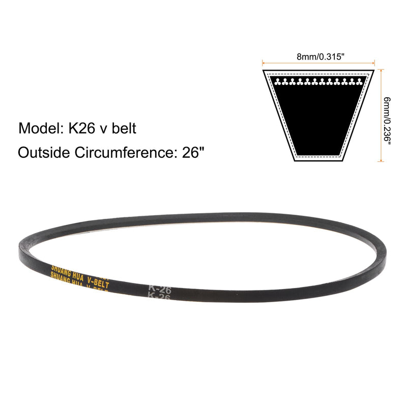 [Australia - AusPower] - uxcell 2pcs K26 Rubber V Belt, K Section V-Belt 26" Outside Circumference x 0.315" Width x 0.236" Thick, Industrial Power Transmission Belt 2 