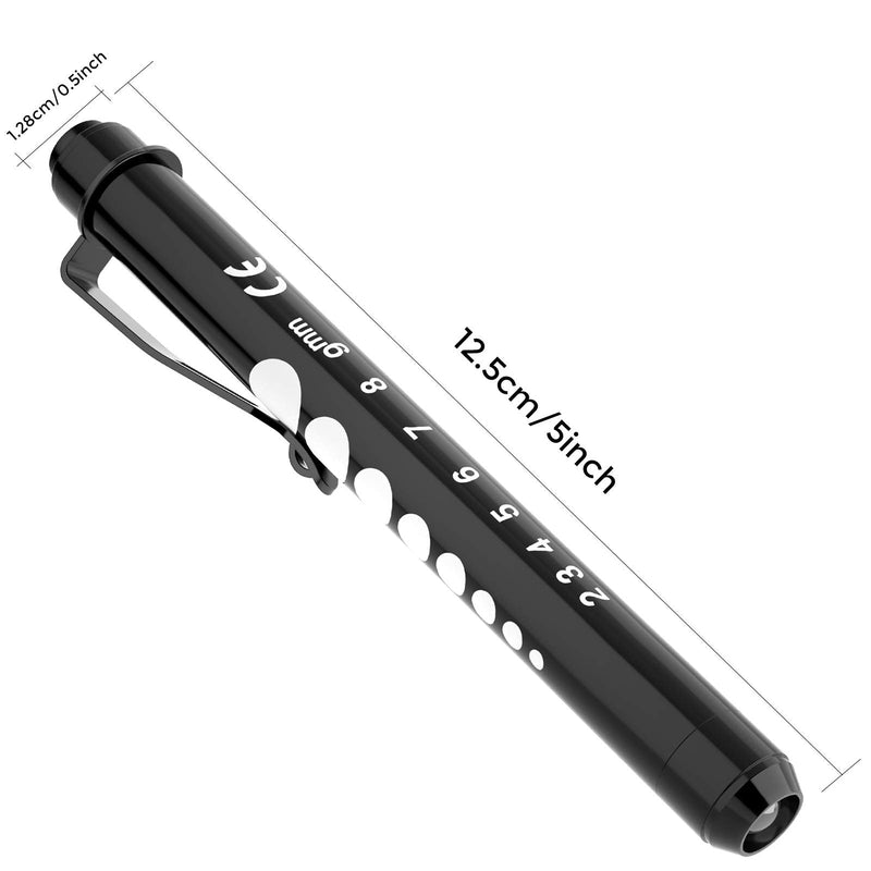 [Australia - AusPower] - RISEMART Pen Lights for Nurses, 2 Pack Reusable Medical Light with Pupil Gauge and Ruler, White Light LED Penlight for Student Doctors EMT (Black/White) Black and White 
