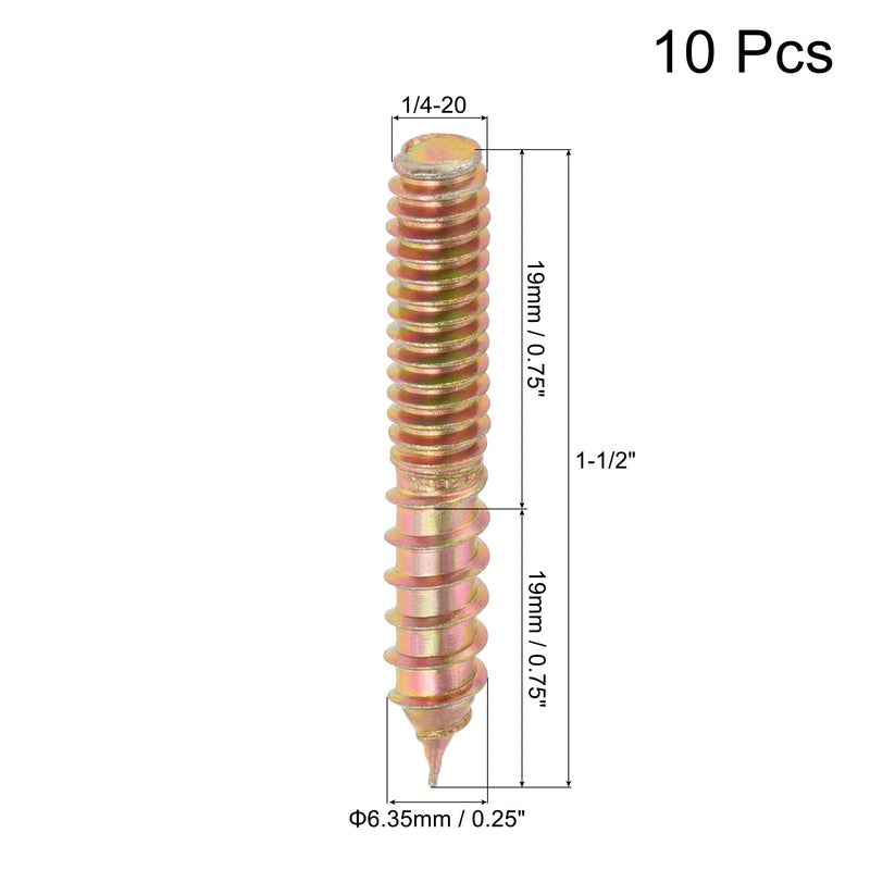 [Australia - AusPower] - uxcell 1/4-20 x 1-1/2" Hanger Bolts Double Head Dowel Screw for Wood Furniture 10pcs 1/4-20 x 1-1/2" 