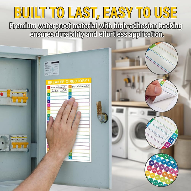 10 Sheets Breaker Panel Labels Electrical Box Sticker Numbers Breaker Panel Labels Electrical Sticker Number Catalog Load Center Adhesive Waterproof Reusable（Colorful） Colorful