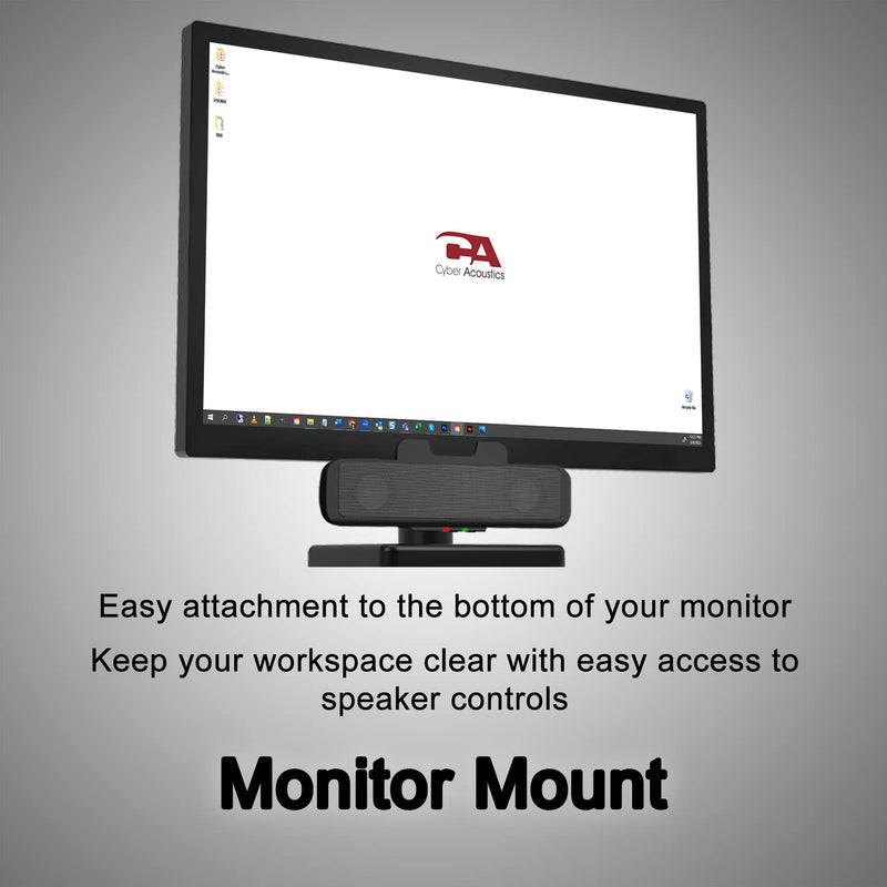 [Australia - AusPower] - Cyber Acoustics USB Speaker Bar (CA-2890) – Stereo USB Powered Speaker, Easily Clamps to Monitor, Convenient Controls 