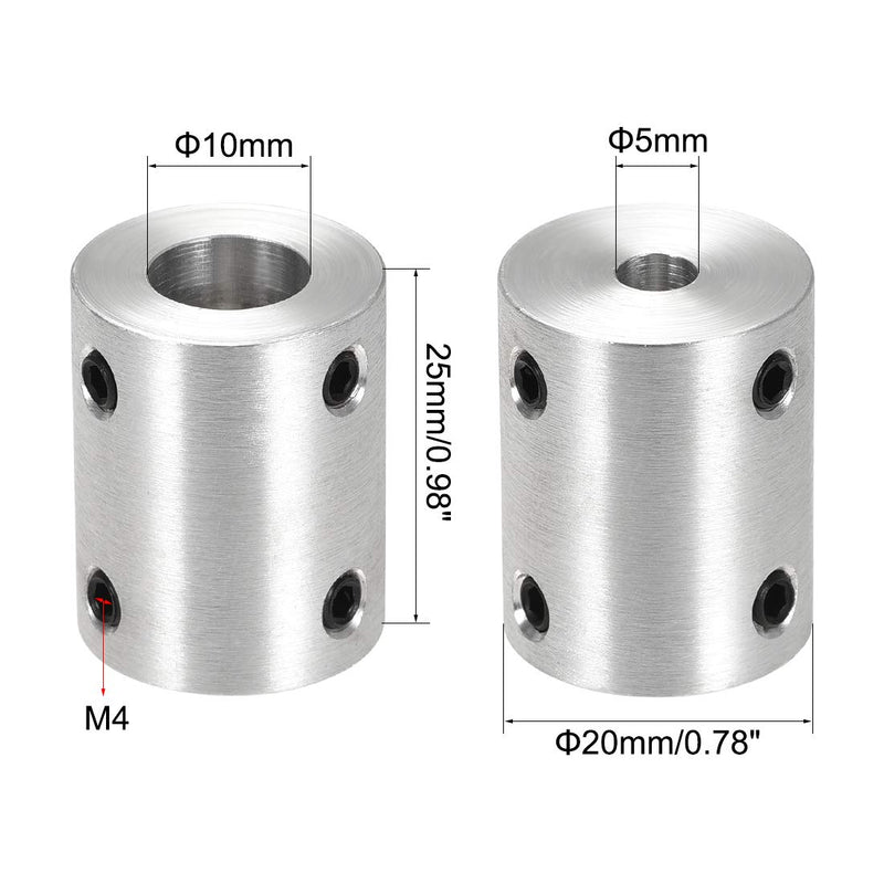 [Australia - AusPower] - uxcell 5mm to 10mm Bore Rigid Coupling Set Screw L25XD20 Aluminum Alloy,Shaft Coupler Connector for 3D Printers, Motor Accessories,4pcs 5mm to 10m 
