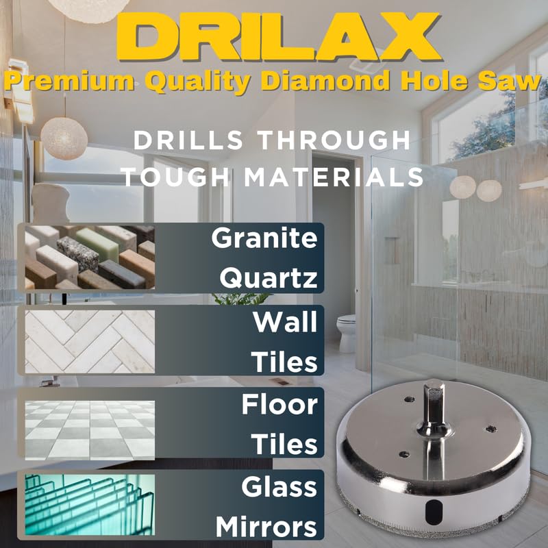 Drilax 3-1/8" Diamond Hole Saw for Tile, Porcelain, Ceramic, Glass, Marble & Granite | Precision Wet Drilling Core Bit | Perfect for Faucets, Pipes & Drain Holes | Professional Grade Tile Cutter 3-1/8 inch