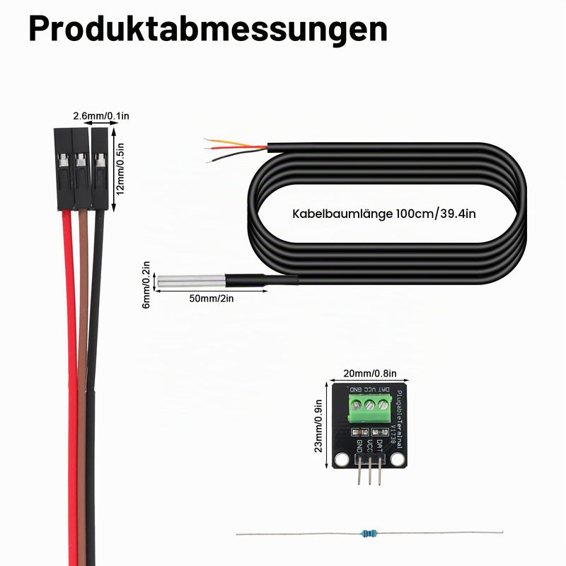 2 Piece Temperature Sensor Set, Waterproof DS18B20 Temperature Sensor with Resistor Needle Adapter Panel and DuPont Cable for Arduino and Raspberry Pi DIY Projects