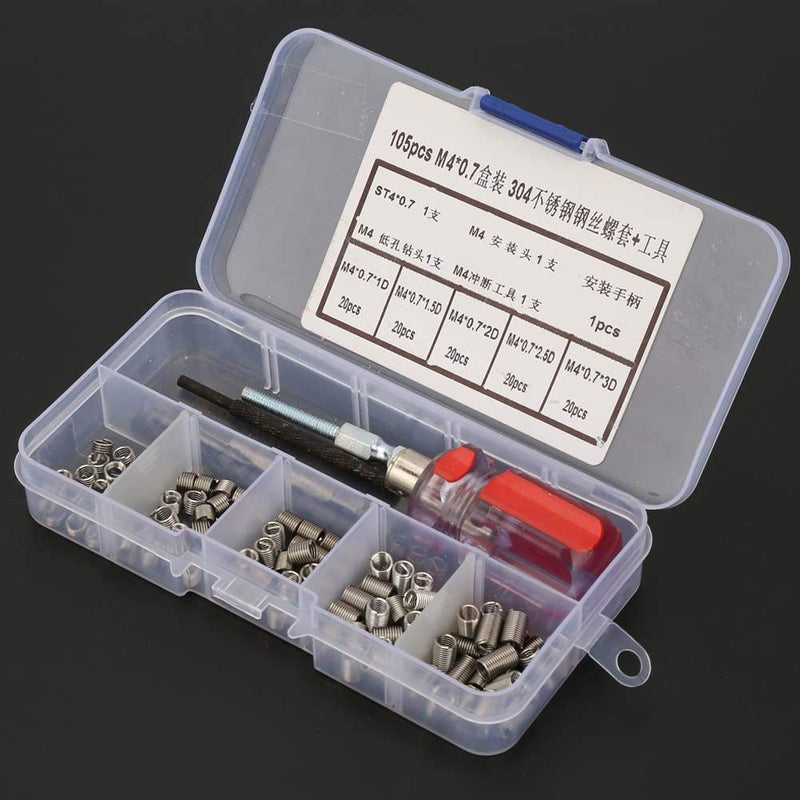 [Australia - AusPower] - 105pcs Threaded Inserts Repair Kit Stainless Steel Helicoil Type Wire Insert Installation Set (M4 x 0.7) M4 x 0.7 