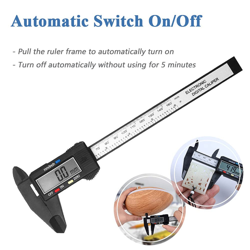 [Australia - AusPower] - Mesee Digital Caliper, 150mm Accuracy LCD Digital Caliper Gauge Carbon Fiber Electronic Micrometer Ruler Measuring Tool for Length Width Depth Inner Diameter and Outer Diameter 