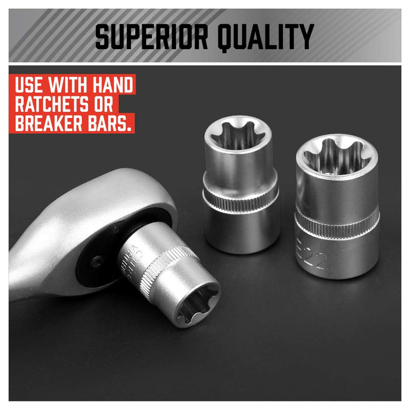 [Australia - AusPower] - SEDY 14-Piece E-TORX Socket Set - Premium Female Torx Socket Set, Ultimate Star Socket Set, Torque Socket Set, External Torx Socket Set, E4 E5 E6 E7 E8 E10 E11 E12 E14 E16 E18 E20 E22 E24 Socket Set 