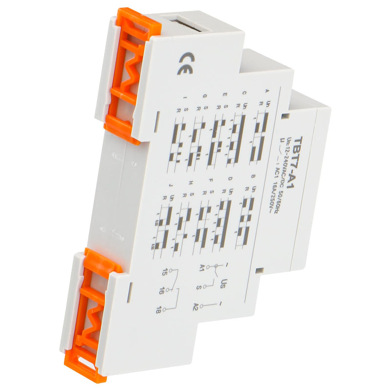 BAOMAIN Multifunction Timer Relay 12-240VAC/DC 16A 10 Functions 1 SPDT Time Relay for DIN Rail Mounting TBT7-A1