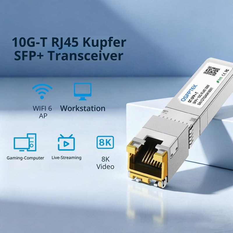 QSFPTEK (Pack of 2) 10GBASE-T SFP+ RJ45 Module up to 30 m, 10G SFP+ RJ45 Copper Transceiver GBIC for Cisco SFP-10G-TS, Ubiquiti UF-RJ45-10G, Mikrotik, D-Link