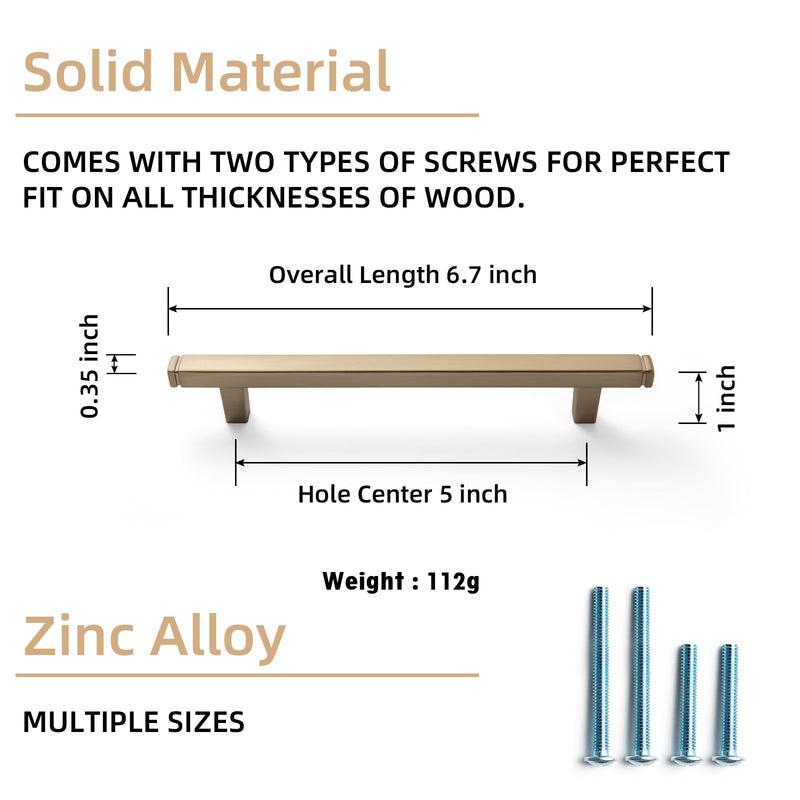 Goo-Ki 6 Pack 5 in (128mm) Hole Center Cabinet Pulls Champagne Bronze Zinc Alloy Kitchen Drawer Pulls Drawer Handles 6-3/4 Inch Length 1814-UBR-128 5 Inch Hole Centers