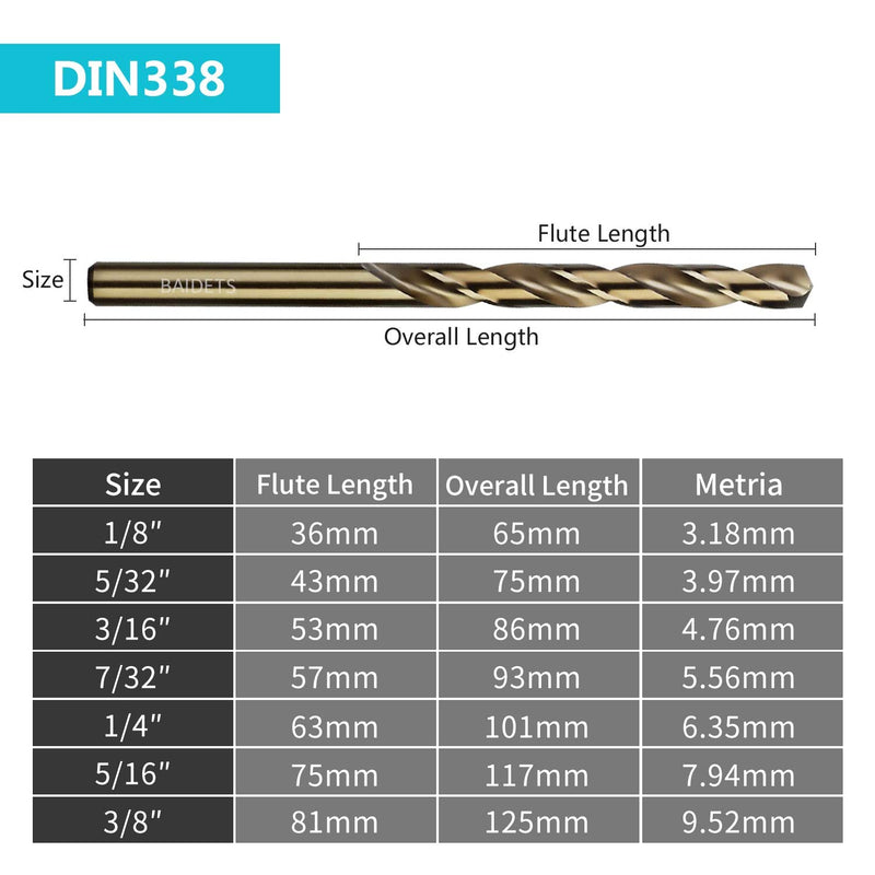 5/16 Inch Cobalt Drill Bits - Set of 10 Pcs, BAIDETS M35 High Speed Steel Jobber Drill Bits, Twist Drill Bits Set for Hard Metal, Stainless Steel, Cast Iron, Plastic and Wood 5/16inch, 10PCS