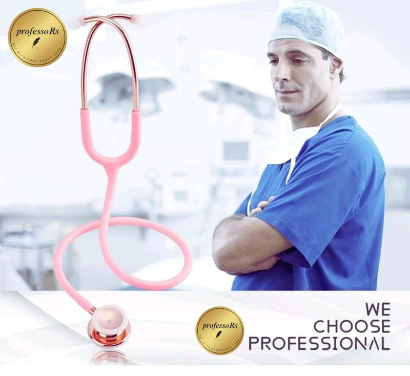 [Australia - AusPower] - Pink Stethoscope + Pink Case for Students Nurse Doctor, Beautiful Gold-Plated Stetho for Clinical Use, Professional high-sensitivity fiber membrane, Double Sided Stethoscope 