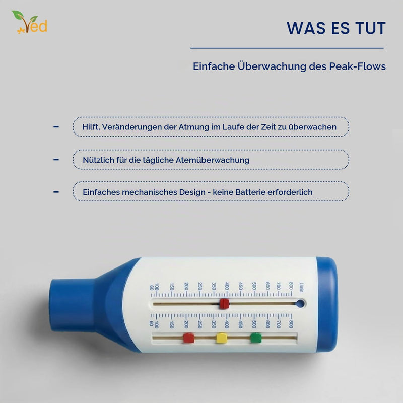 VED Adult Peak Flow Meter Standard Expiratory Flow Meter for Monitoring Pulmonary Function, Portable Spirometry and Breathing Training Device