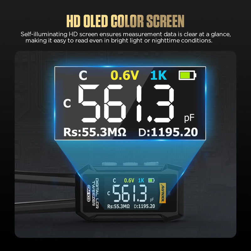 AUTOOL DM103 LCR Meter, LCR Meter, 10KHz LCR Meter Tweezer, Intelligent SMD Components Tester - Measuring Resistors, Chokes, Diodes, Capacitors, Voltage & Continuity Testing
