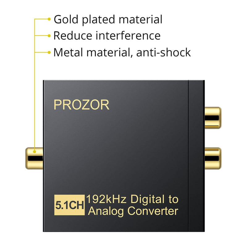 [Australia - AusPower] - PROZOR 192Khz Digital to Analog Audio Converter Support 5.1CH Optical to RCA Converter with Magnetic Ring Power Cord Digital Toslink SPDIF to Analog L/R RCA 3.5mm Adapter for HDTV Blu-Ray DVD PS3 PS4 