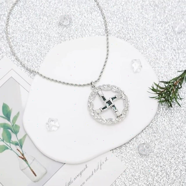 St Brigid's Cross Necklace Saint Bridget Necklace Cubic Zirconia Traditional Irish Celtic Cross Pendant Pagan Religious Jewelry Amulet Gift for Women Men silver