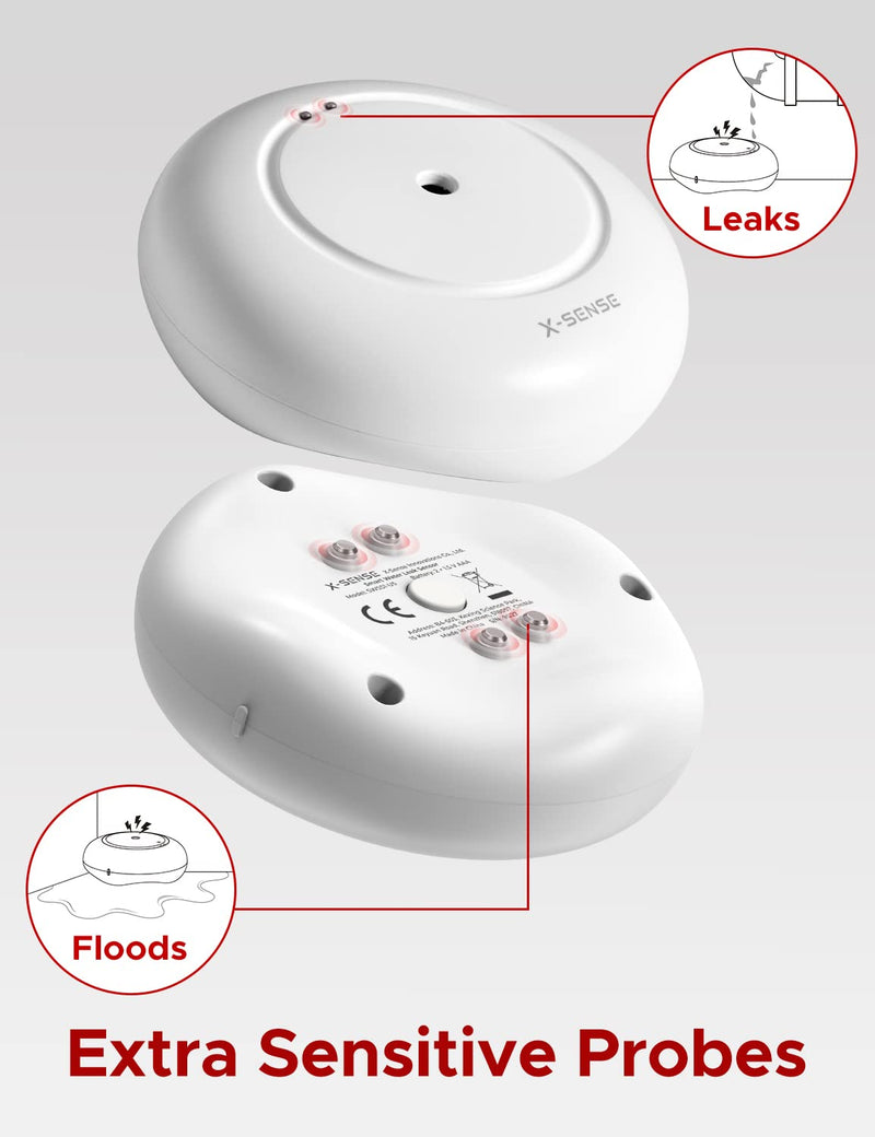 [Australia - AusPower] - X-Sense Wi-Fi Water Leak Detector, Smart Water Sensor Alarm, Water Detector Alarm with 1700 ft Transmission Range for Kitchens, Basements, Bathrooms, 3 Water Detectors & 1 Base Station, Model SWS54 3 Sensors (110 dB) + Base Station 
