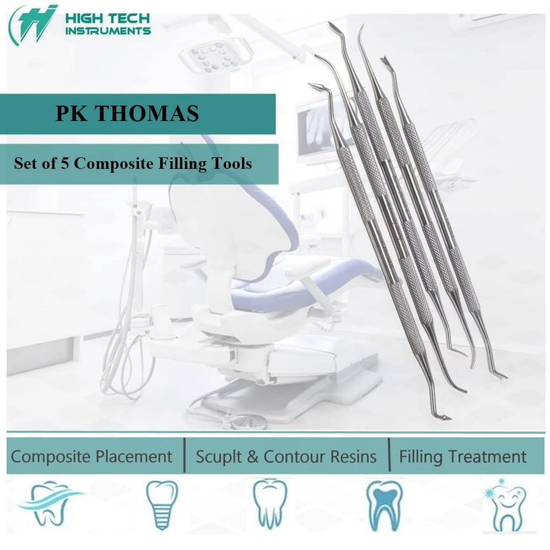 [Australia - AusPower] - Dental PK Thomas Carvers Set of 5 Pcs Made of Stainless Steel Used for Restorative Contouring Shaping Carving Double Ended Waxing Modelling Instruments with Knurled Handle for Firm Grip 5 Pcs PK Thomas 