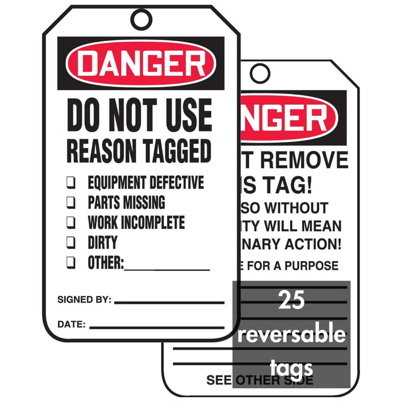 Accuform Signs MDT184CTP Safety Tag, Legend "Danger DO NOT USE Reason Tagged", 5.75" Length x 3.25" Width x 0.010" Thickness, PF-Cardstock, Red/Black on White (Pack of 25)