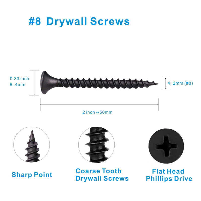 [Australia - AusPower] - #8 x 2" Drywall Screws, 8 Wood Screws- Coarse Thread Phillips Head Drive Drywall Wood Screws- Self Tapping Screws (60 Pack) #8 x 2" - 60pcs 