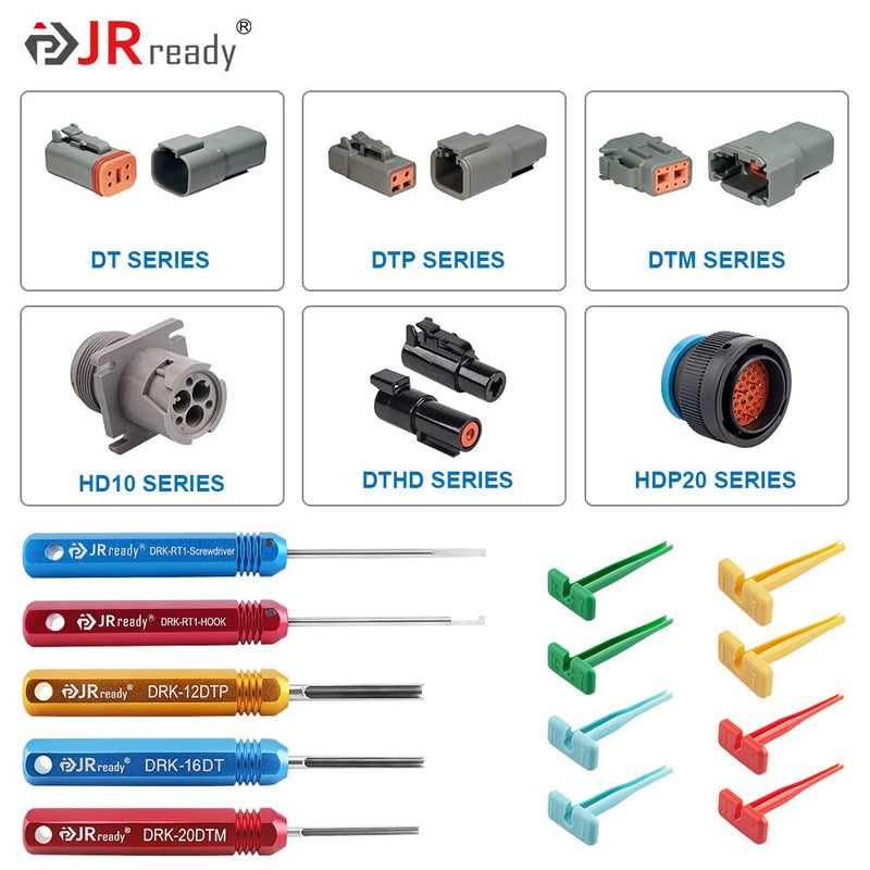 [Australia - AusPower] - JRready ST5236 Deutsch Pin Extractor Tool for 16#12#20# Solid/Stamped Contacts 10-22 AWG, Terminal Removal Tool Kit with Steel DRK-RT1 for Deutsch DT,DTM,DTP Series Connector 13PCS 