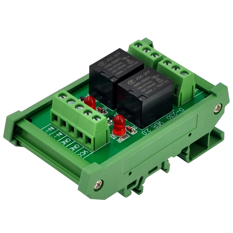 [Australia - AusPower] - Electronics-Salon DIN Rail Mount 2 SPDT 10Amp Power Relay Interface Module, DC 12V Version. 