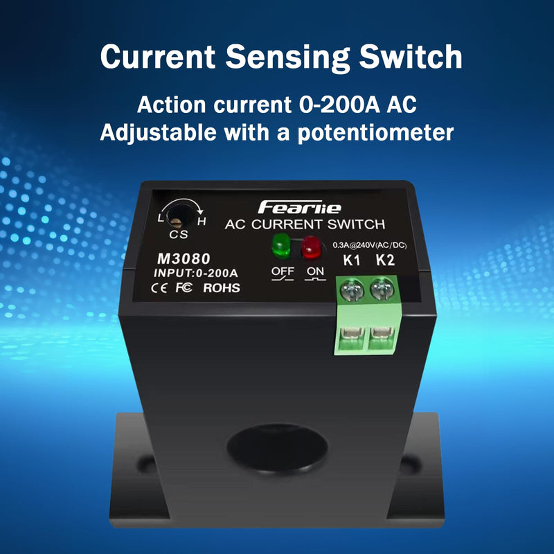Current Sensing Switch/Relay,AC Current Sensing Switch 0-200A Normally Open Current Sensor Monitoring Relay,Linkage PLC Signal,Overload Controller (M3080) M3080
