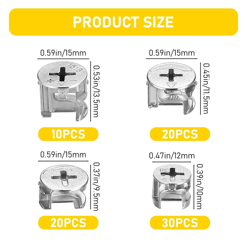 [Australia - AusPower] - 80pcs Furniture Connecting Cam Lock Connectors Fittings, Furniture Cam Lock Nuts, Cam Locks for Furniture, Connecting Lock Nuts Fasteners for Cabinet Drawer, 12x10/15x11.5/15x9.5/15x13.5mm 