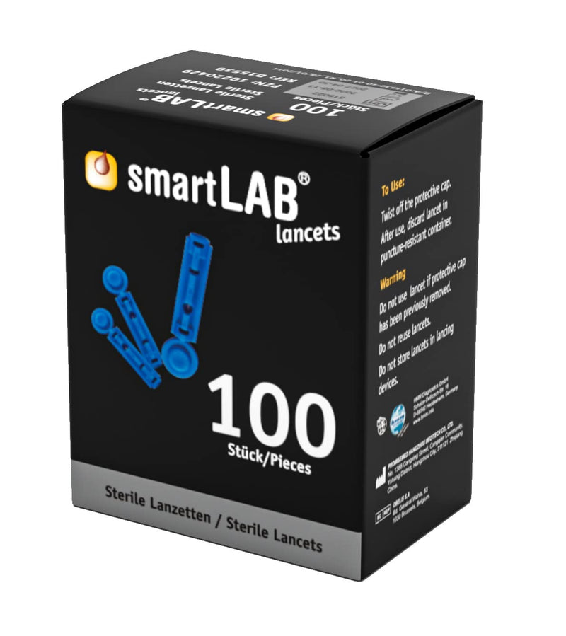 smartLAB Lancet Box with 200 Lancets in Two Boxes | Compatible with Medisana Lancing Aid SD | Blood Sugar Lancets 28G Strile