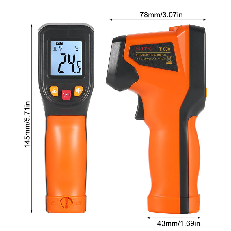 [Australia - AusPower] - Thermometer NJTY Infrared Thermometer Non-Contact Digital Gun -50°C~600°C (-58°F~1112°F) IR Thermometer for Industrial, Kitchen Cooking, Automotive, Not for Human Body Temp 