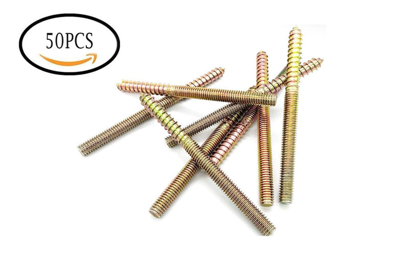 [Australia - AusPower] - 50PCS 1/4 * 2'' Single Tip Double Ended Tooth Bolt Furniture Hanger Bolt Double Threaded Rod Bolt 50mm Length Self Tapping Screw Furniture Accessories 1/4*2" 50 