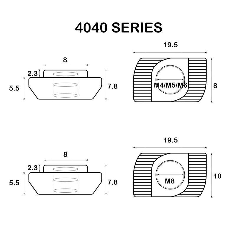 [Australia - AusPower] - 4040 Series Sliding T-Slot Nuts T-Nuts M4 M5 M6 M8 Boat Shape Hammer Head Fastener Threaded Inserts for Aluminum Profiles (4Sizes-80Pcs) 40S-M4M5M6M8 