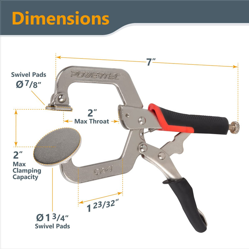 [Australia - AusPower] - POWERTEC 71641 2-Inch, Face Clamps, C-Clamp with Ergonomic Grip and Adjustable Swivel Pads for Woodworking, Pocket Hole Joinery - 2PK, Black Face clamp, 2PK 