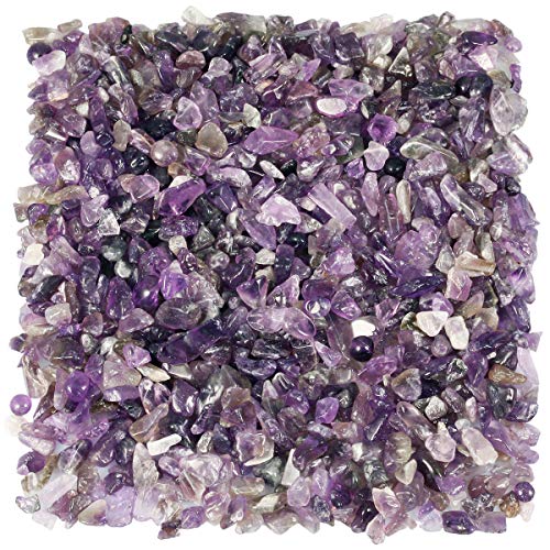 TUMBEELLUWA 0.5LB Amethyst Crushed Chip Stones with Chakra Velvet Pouch #1-purple/Purple
