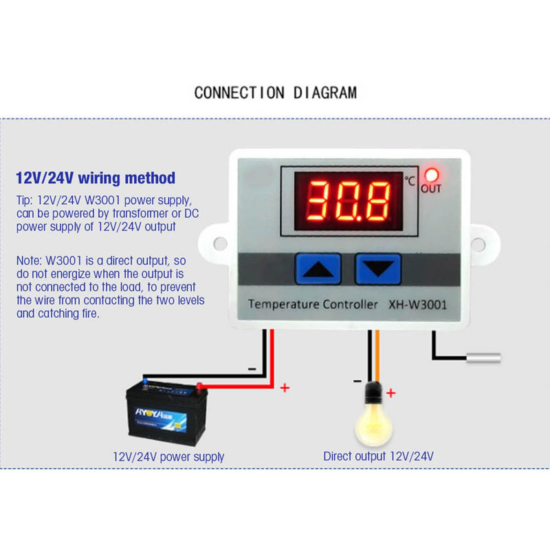 [Australia - AusPower] - XH-W3001 Temperature Controller Thermostat Switch, Digital LED Programmable Incubator Heating Cooling Electronic Thermostat with Waterproof Sensor Probe 24V/110-220V Range from -50℃ to 110℃(110-220V) 110-220V 