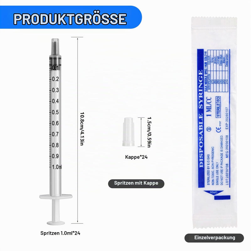 1 ml syringes, pack of 24 colostrum syringe dosing syringe with cap | Plastic syringes individual packaging for measuring liquids for labs pouring 24 Stück