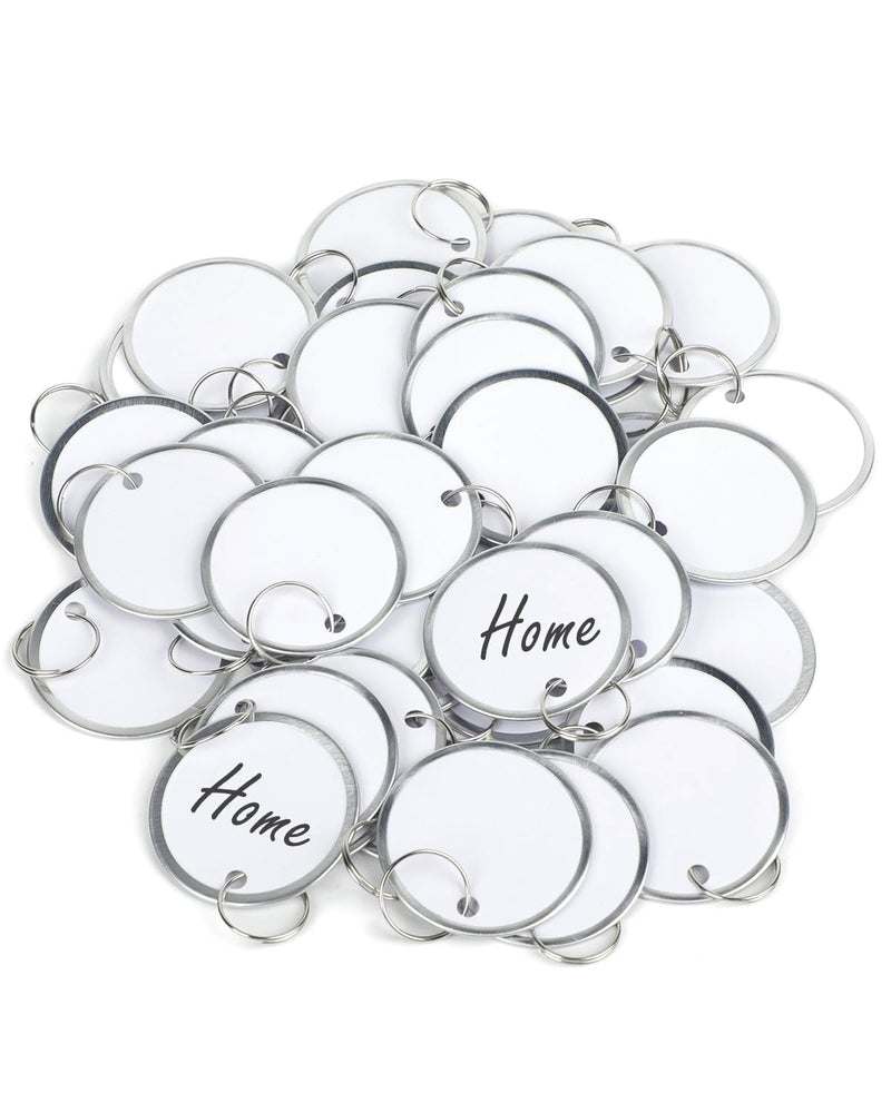 Uniclife 200 Pack Key Tags 1.5 Inch Round Key Chain Tags Writable White Paper Labels with Metal Edges and Split Rings Sturdy Lightweight Key Item Identifiers 200 PCS