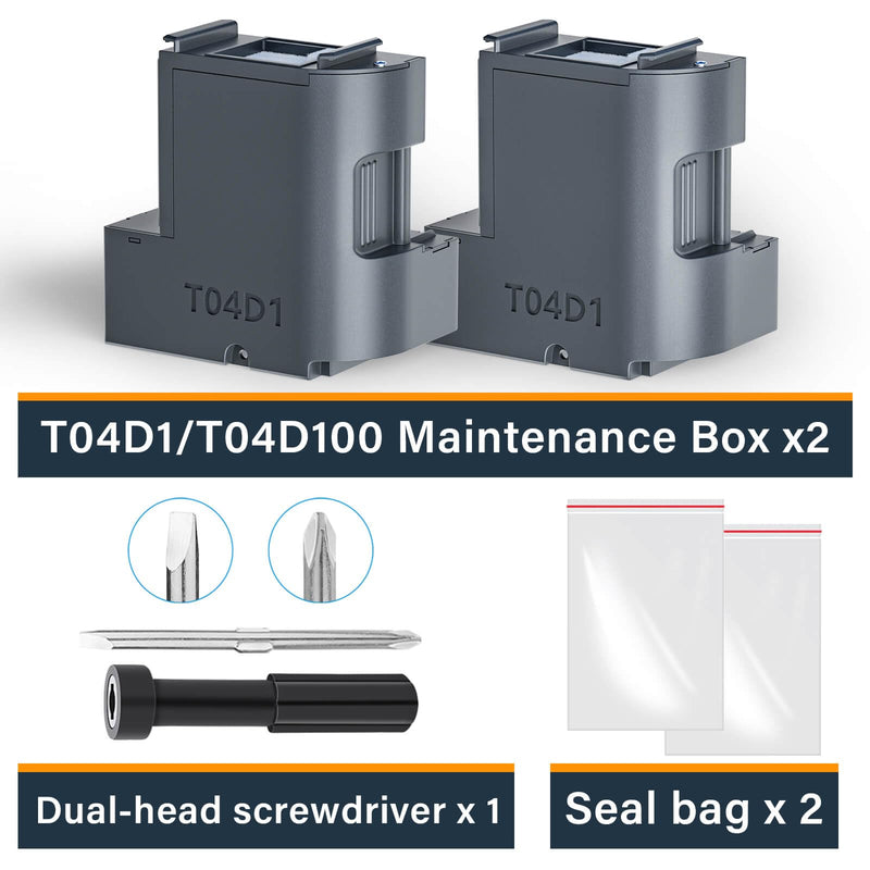T04D1 T04D100 Ink Maintenance Box Compatible Replacement for Epson EcoTank ET-15000 ET-3760 ET-3850 ET-4850 ET-4760 ET-3750 ET-4750 ET-3830 ET-2980 ET-3950 ET-4950 ET15000 Printer, TO4D1/04D1/2-Packs black t04d1 box