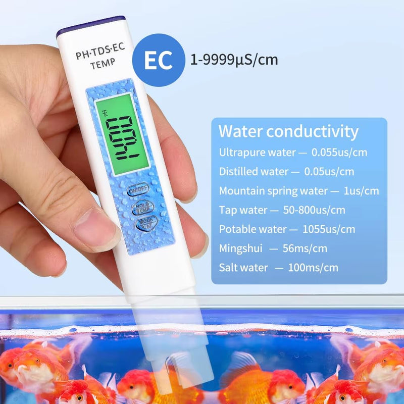 [Australia - AusPower] - 4 in 1 pH Meter for Water PH/TDS/EC/Temp Multi-Function Water Quality Tester High Precision Digital pH Meter for Hydroponics, Pool and Aquarium 
