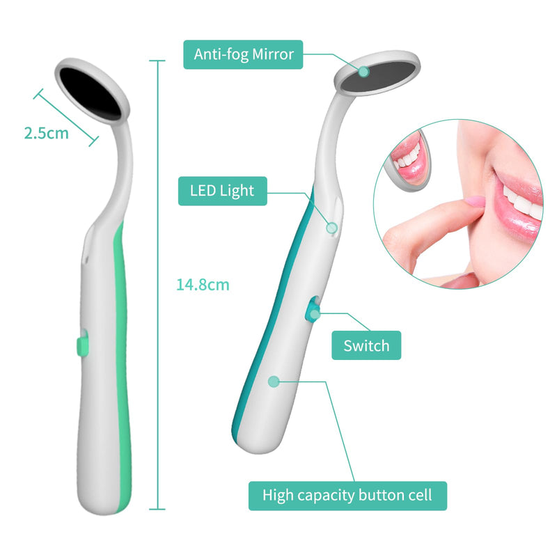 [Australia - AusPower] - 2 Pcs Dental Mirror with Light,Anti-Fog Mouth Mirror,LED Lighted Teeth Inspection Mirror,Dentist Oral Care Tool 