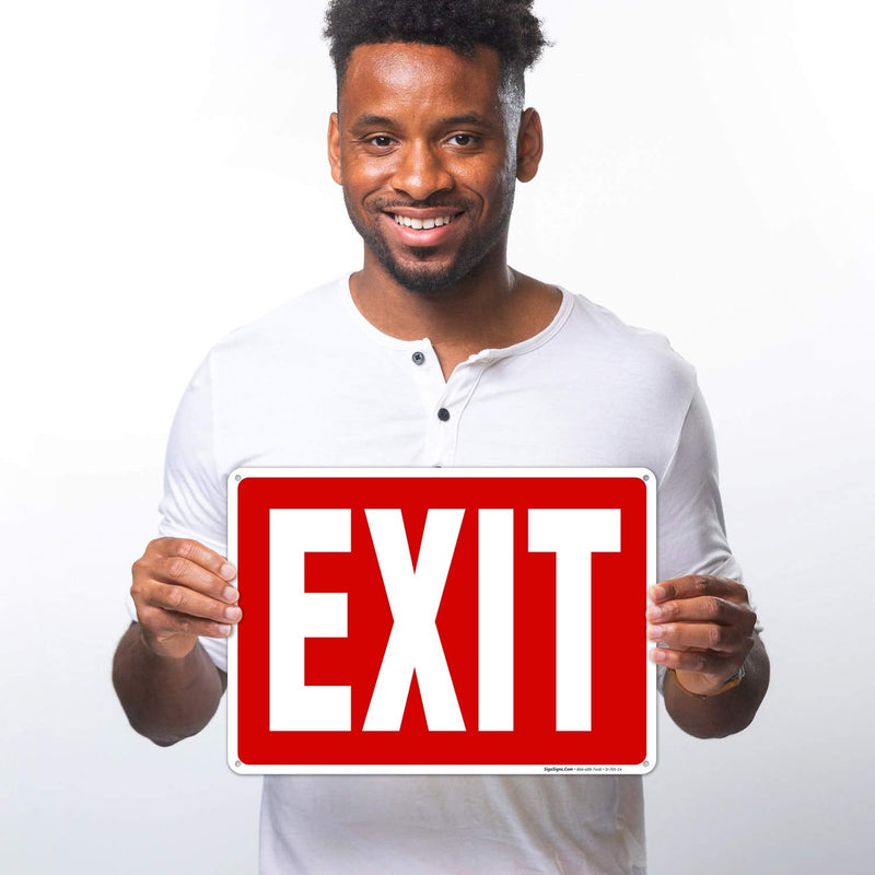 Exit Sign, Red Background Sign, (2 Pack) 10x14 Inches, Rust Free .040 Aluminum, Fade Resistant, Made in USA 10x14 2 PK