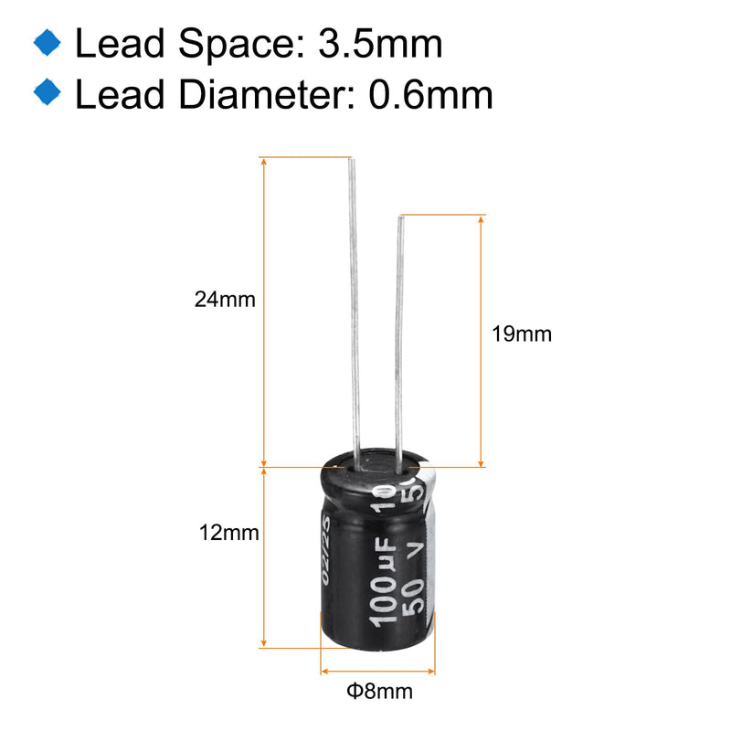 QUARKZMAN Pack of 15 Capacitors 100uF 50V Elkos Capacitor Aluminum Electrolytic Capacitor 12 x 8 mm Electrolytic Capacitors, Black 100µF 50V