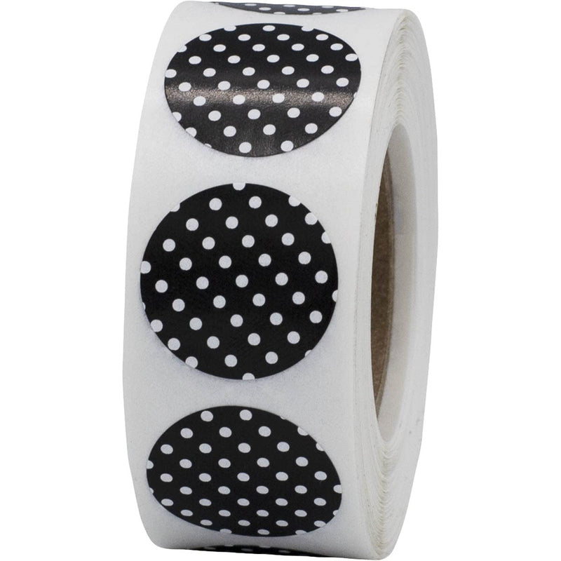 Black with White Polka Dot Color Coding Labels - 3/4" Inch Round Circle Dots, 500 Total Adhesive Stickers on a Roll for Inventory and Crafting - Made in the USA Black With White Polka Dots