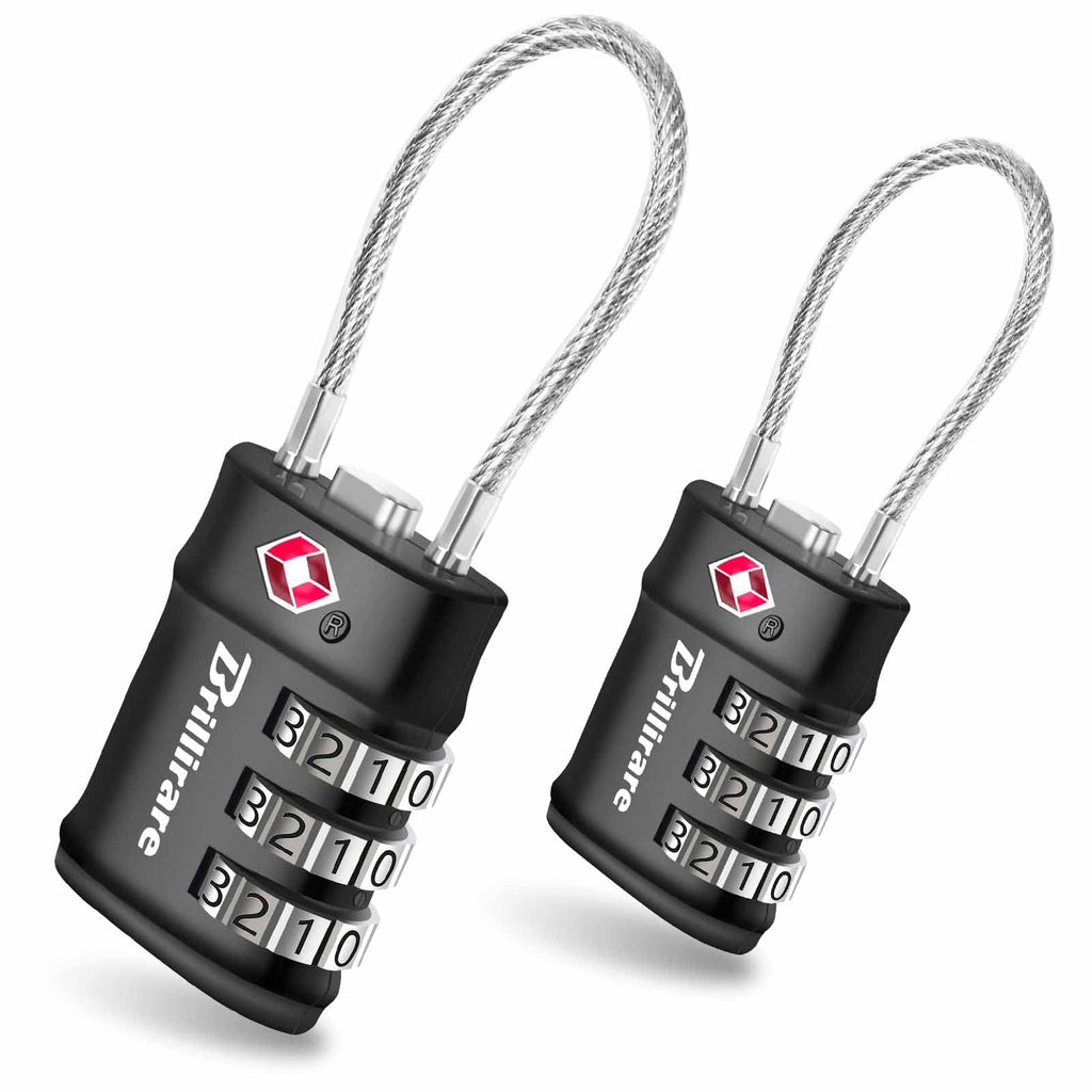 2 Pack TSA Approved Luggage Locks, Combination Travel Cable Lock, 3-Digit Waterproof Padlock, Zinc Alloy Outdoor Keyless Resettable Lock for Travel, Lockers, Bags, Backpack, Gym, Gate-by BRILLIRARE